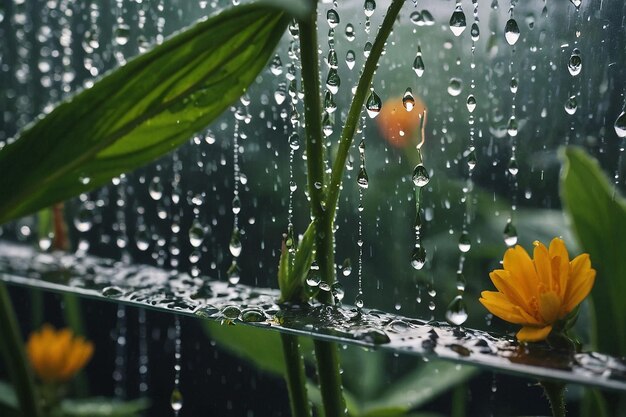 Gotas de agua en una ventana de un invernadero