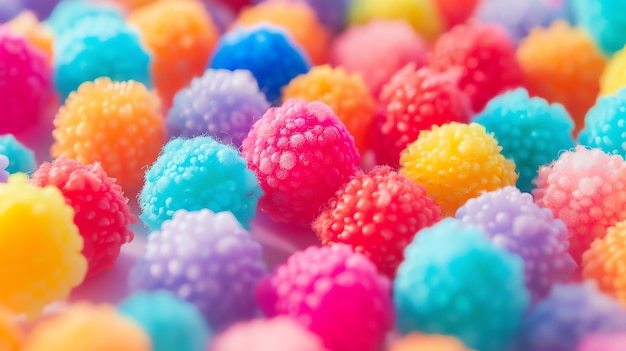 Foto gotas de caramelo de colores comida dulce bolas multicolores fondo abstracto