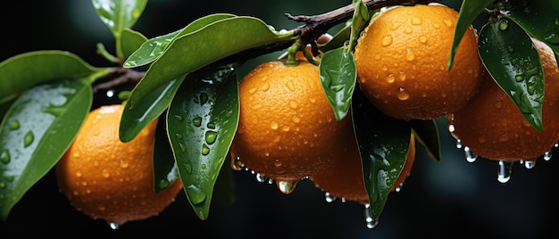 Las gotas de clementina en cascada realzan la belleza de la cosecha de cítricos