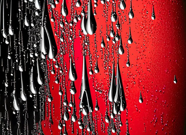 Gotas de condensación sobre vidrio con fondo rojo y negro.