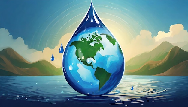 Gotas de água com a terra no Dia Mundial da Água