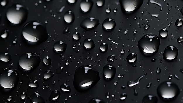 Gotas de água de condensação em fundo de vidro preto. Gotas de chuva com reflexo de luz na superfície escura da janela, textura úmida abstrata. AI generativa.