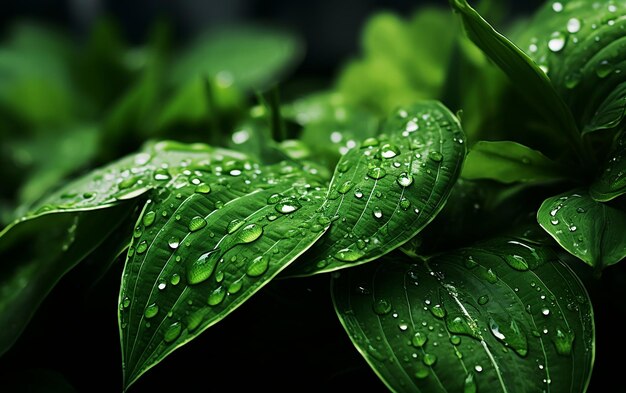 Gotas de água de folha verde orvalhada no Nature39s Canopy Generative Ai