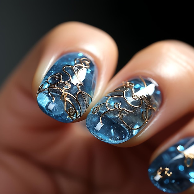 Gotas de água Design de unhas em tons transparentes e azuis Tilt Concept Idea Creative Art Photoshoot
