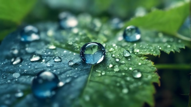 Gotas de água em folhas na natureza macro Muitas gotas de orvalho da manhã brilham à luz do sol