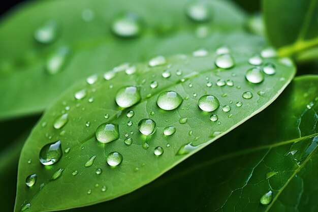 Gotas de água em folhas verdes