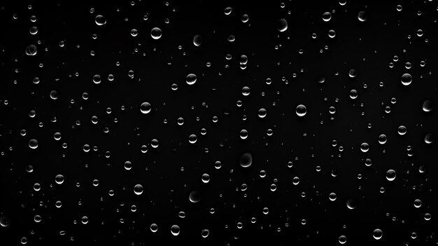 Foto gotas de água em um fundo preto banner com gotas de chuva vista superior