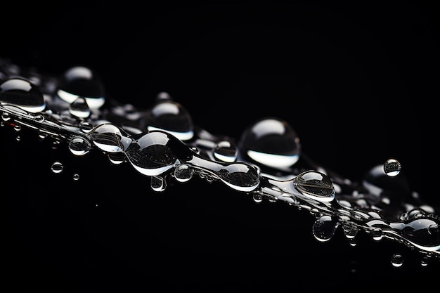 Gotas de água em um fundo preto Profundidade de campo rasa