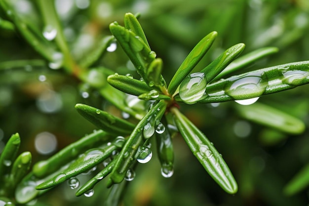 gotas de água em um pinheiro