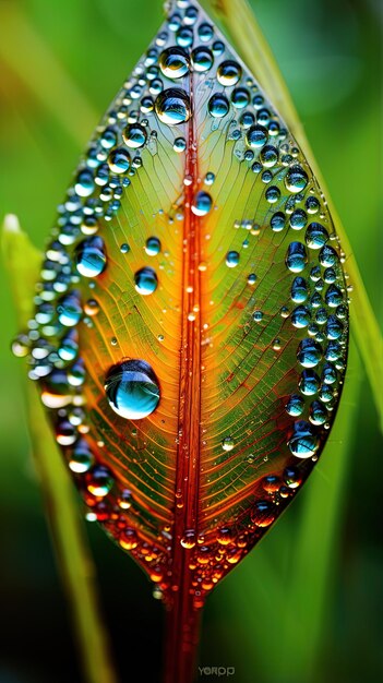 Foto gotas de água em uma folha com gotas de água