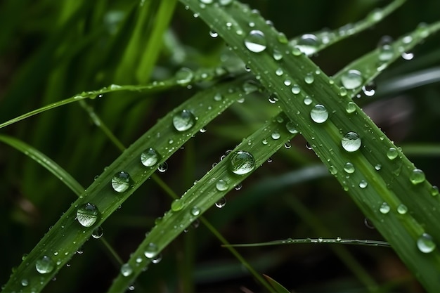 Gotas de água em uma folha de grama