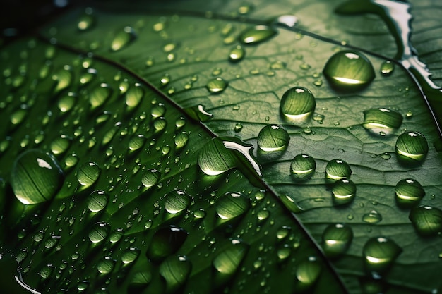 Gotas de água em uma folha verde