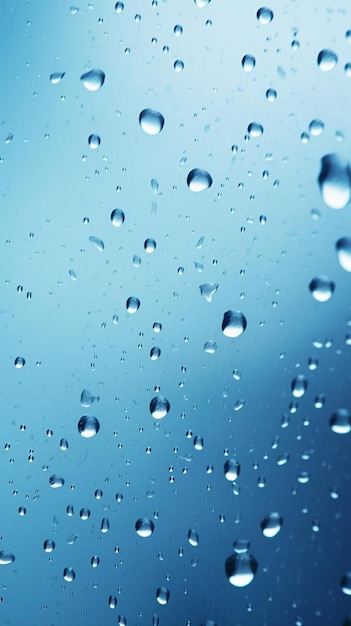 gotas de água em uma janela com um céu azul ao fundo