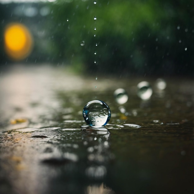 Foto gotas de água na estrada durante os dias chuvosos fotografia urbana úmida de uma cena dramática filmada de perto