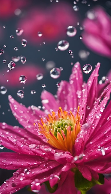 Gotas de água na flor rosa