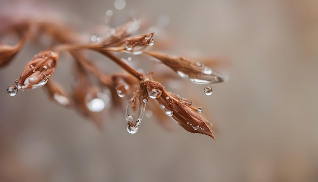 gotas de água na flor seca