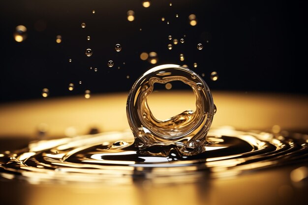 Gotas de água na superfície dourada de fundo