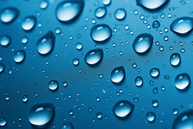 Gotas de água na superfície metálica Fundo azul