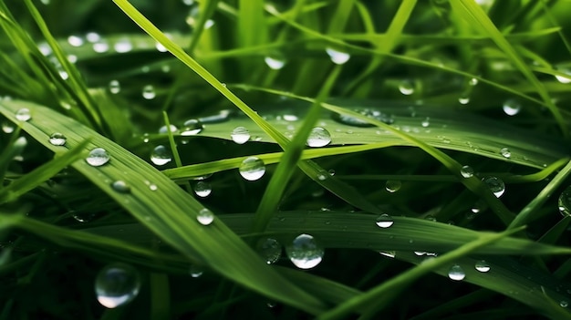 Gotas de água nas folhas de grama