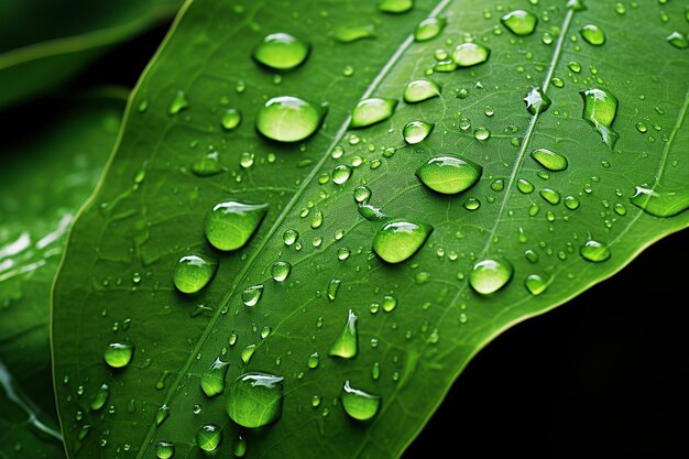 Gotas de água nas folhas verdes