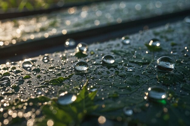 Gotas de água no telhado de uma estufa