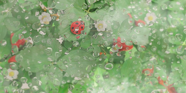 Gotas de água no vidro gotas de água no vidro depois da chuva Fundo da árvore de morango 3d