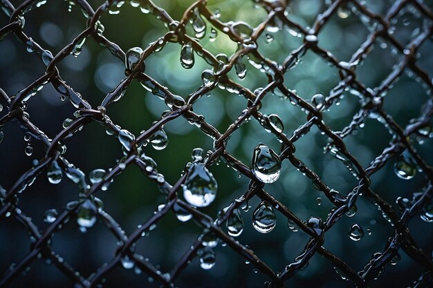 Gotas de água numa cerca de alambre