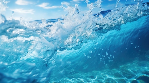 gotas de água salpicos ondas cachoeira do oceano foto realista