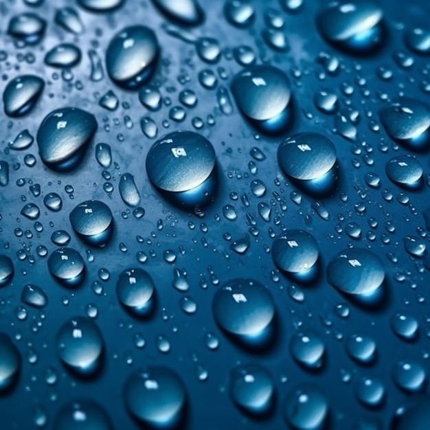 Gotas de água sobre uma superfície azul