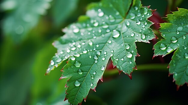 Gotas de água sonhadoras nas folhas