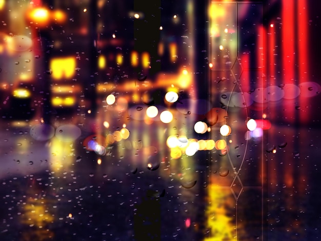 Foto gotas de chuva à noite cidade bokeh turva luz janelas chuvosas