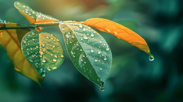 Foto gotas de chuva brilhando em uma folha gotas de água minimalistas