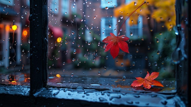 Foto gotas de chuva caindo sobre um papel de parede de janela