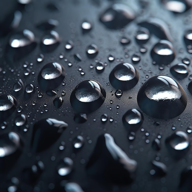 Gotas de chuva de água pura isoladas em fundo cinza escuro Ilustração monocromática desfocada