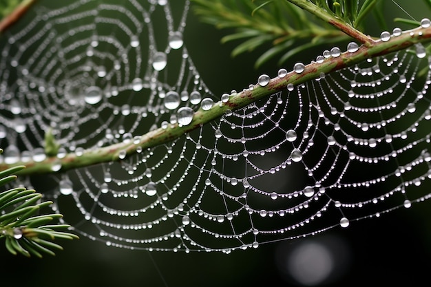 Foto gotas de chuva de primavera na teia de aranha