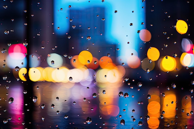 gotas de chuva em vidro com luzes da cidade bokeh de fundo