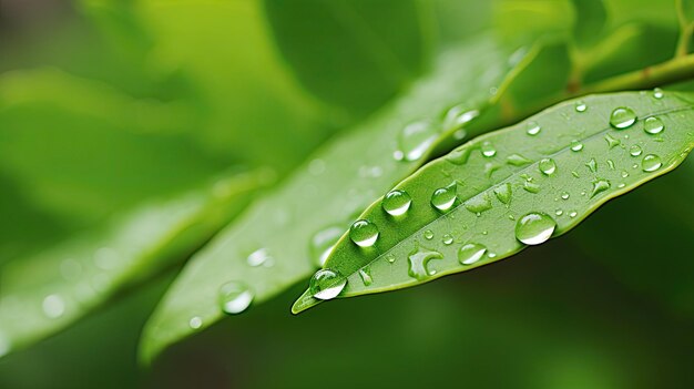 Gotas de chuva na folha verde