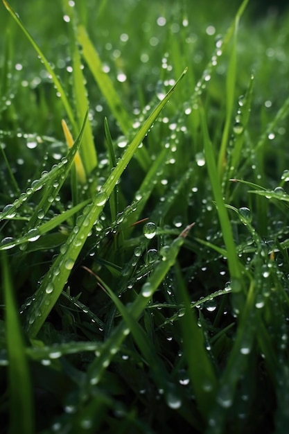 Foto gotas de chuva na grama verde fresca após a chuva criada com ai generativa