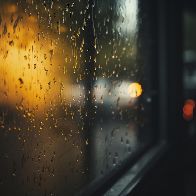 gotas de chuva na janela de um carro à noite