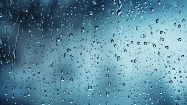 Gotas de chuva na superfície dos vidros das janelas com o fundo cinzento do céu