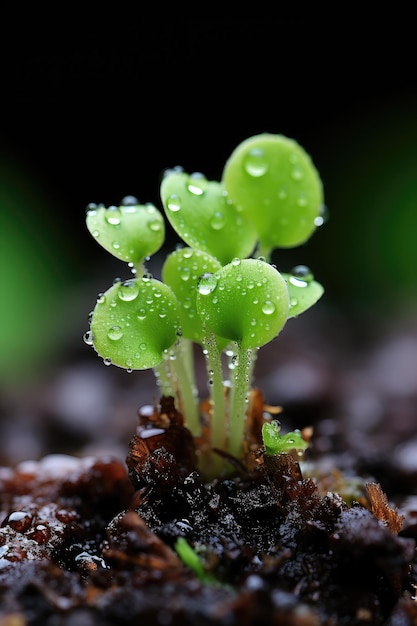 Foto gotas de chuva nas folhas de brotos verdes jovens ia generativa