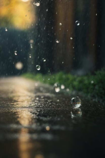 Gotas de chuva no asfalto molhado