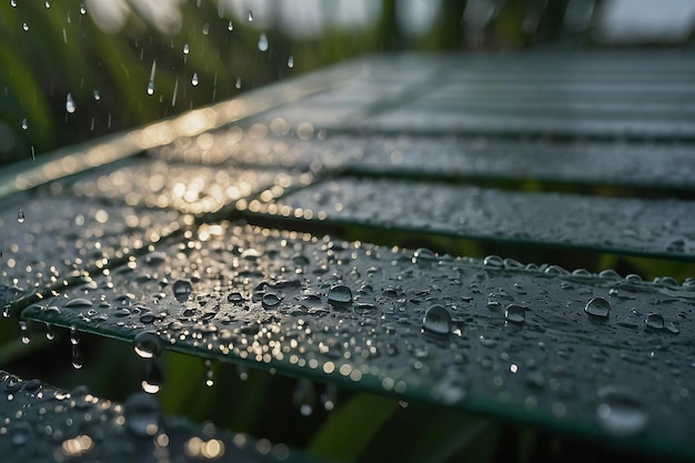 Gotas de chuva no telhado de uma estufa