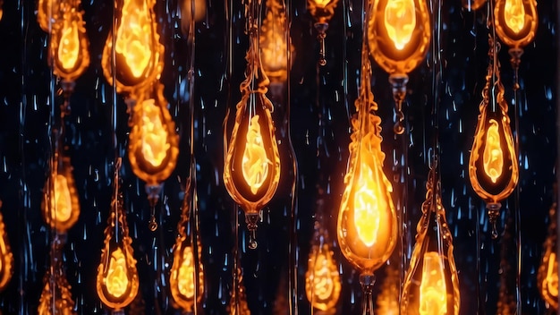 Foto gotas de fogo brilhantes em fundo escuro