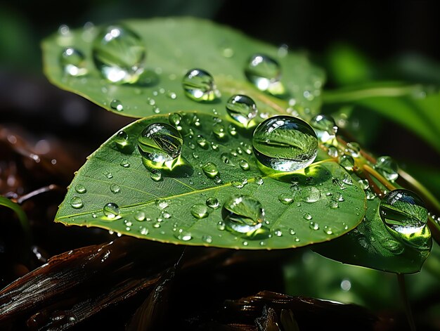 Gotas de orvalho na grama macro IA generativa