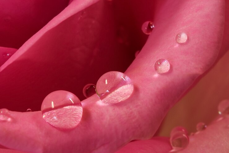 Foto gotas de orvalho na pétala de rosa closeup
