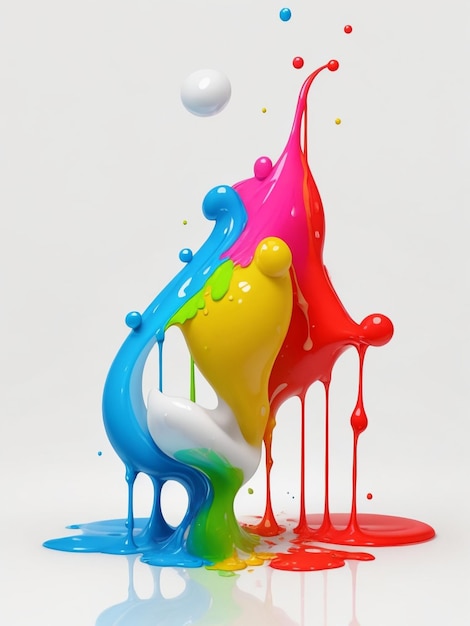 Gotas de pintura coloridas em 3D em fundo branco