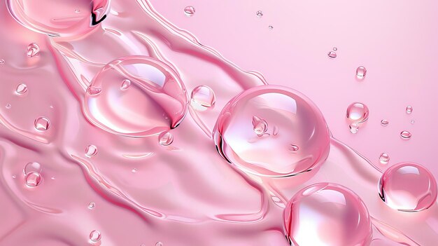 Foto gotas de soro de gel com bolhas de fundo de superfície líquidas transparentes 3d modernas bolhas de óleo colágeno geléia textura de água produto de cuidados de beleza cosmético loção essência hidratante ácido esfregaço