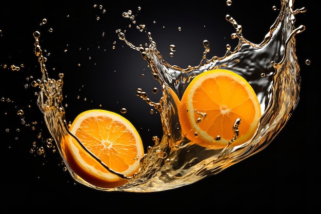 Gotas de suco de laranja Citrus Splash em movimento