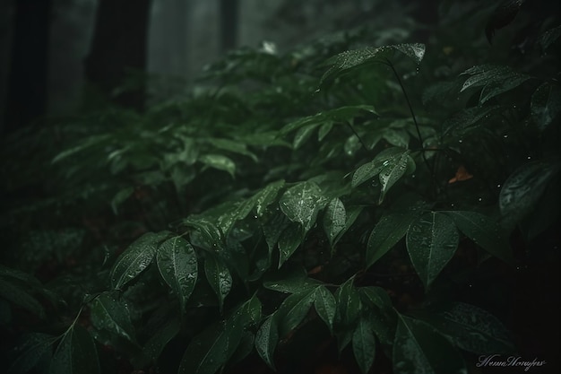 con gotas de hojas en él verde temperamental